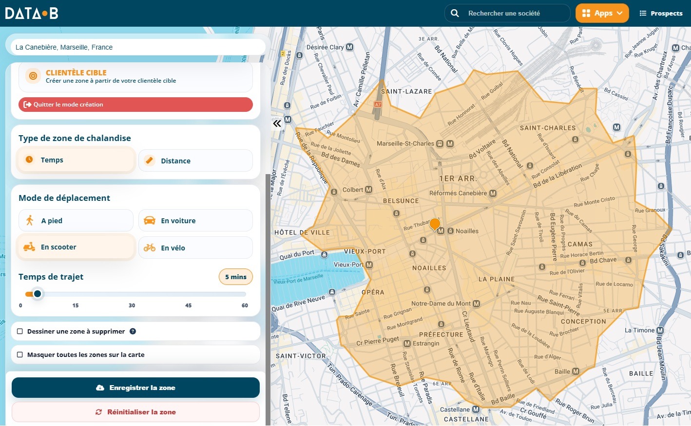 Module Data Zoning de Data-B : zone de chalandise et générateurs de flux - chalandise-canebiere