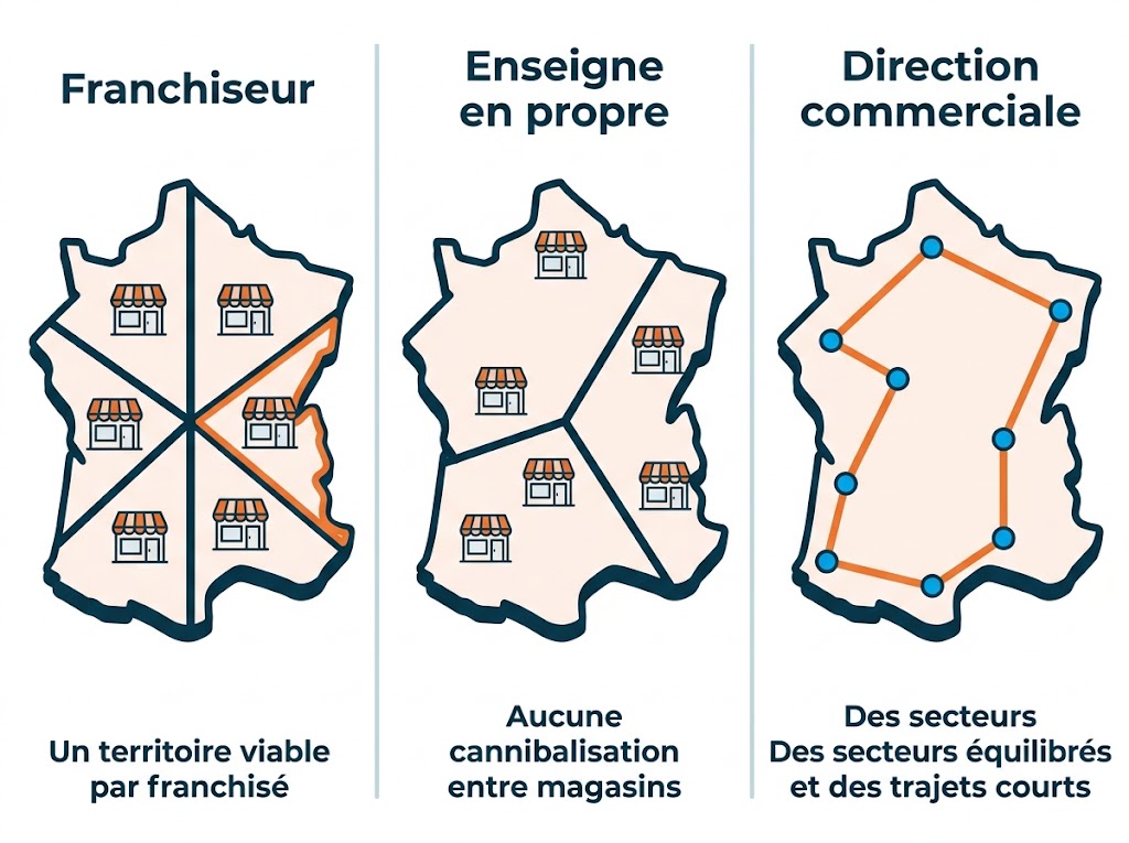 Ce que le découpage d'un territoire apporte au franchiseur, à l'enseigne en propre et à la direction commerciale