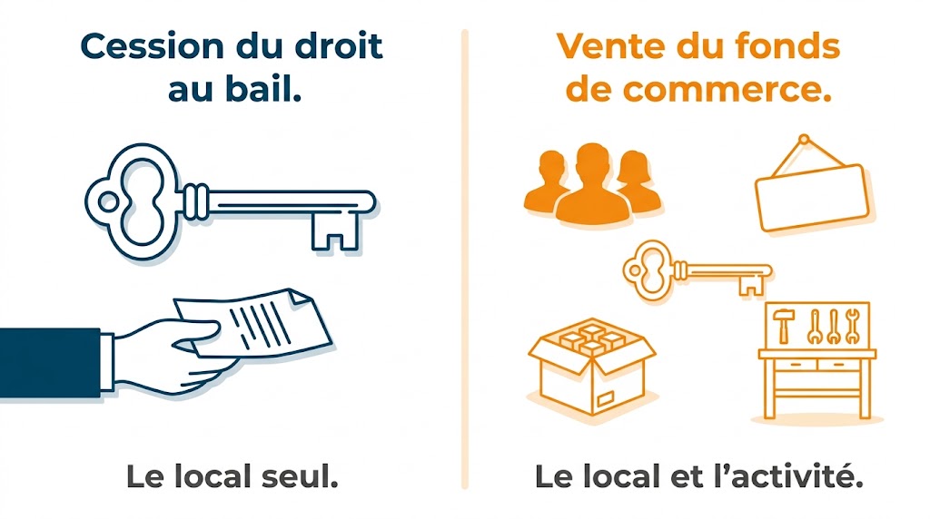 Comparaison des éléments transmis dans une cession de droit au bail et dans une vente de fonds de commerce