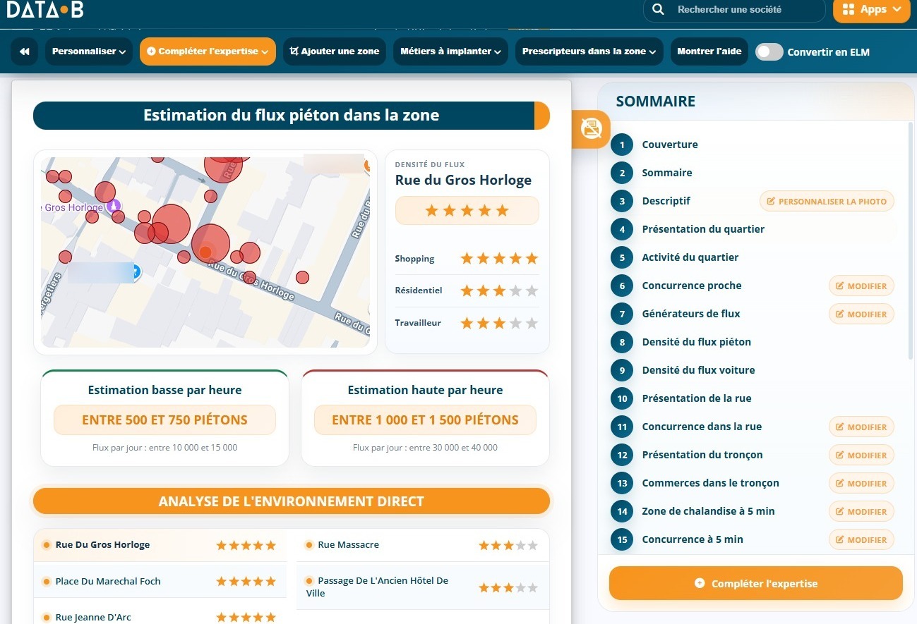 Estimation du flux piéton dans Data Expertise, notes par type de flux et fourchettes horaires
