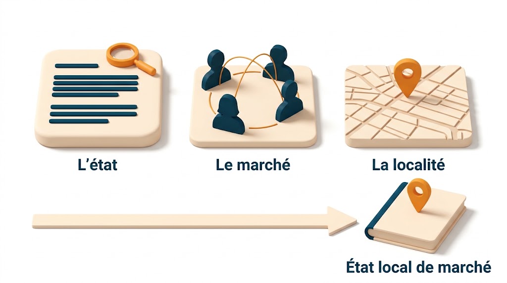 Les trois composantes d’un état local de marché, l’état, le marché et la localité du marché