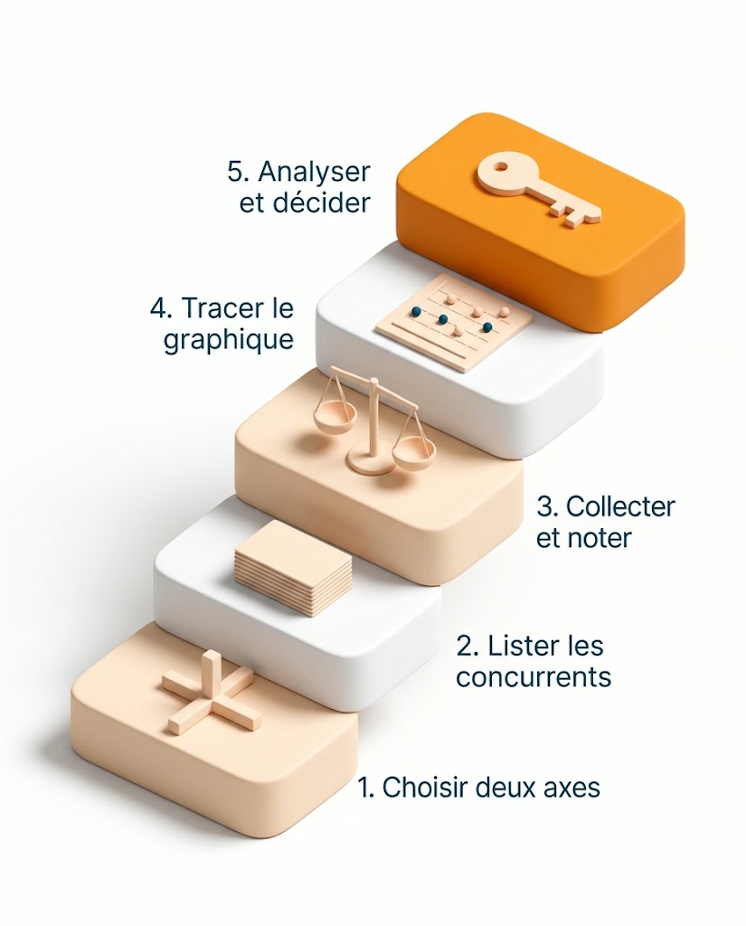 Étapes de construction d'un mapping concurrentiel, du choix des axes à la décision