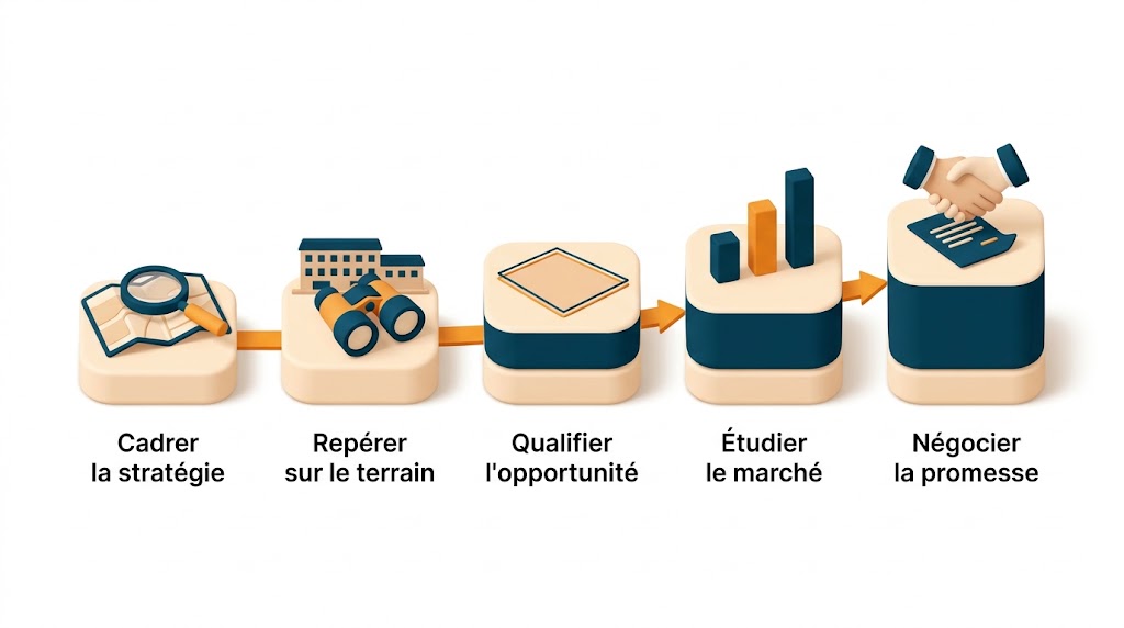 Les cinq étapes d'une prospection foncière, du cadrage de la stratégie à la promesse de vente
