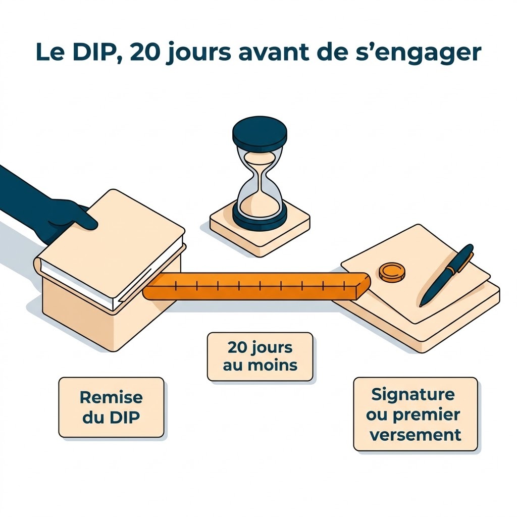 Calendrier du DIP en franchise, remis au candidat au moins 20 jours avant la signature du contrat ou tout versement